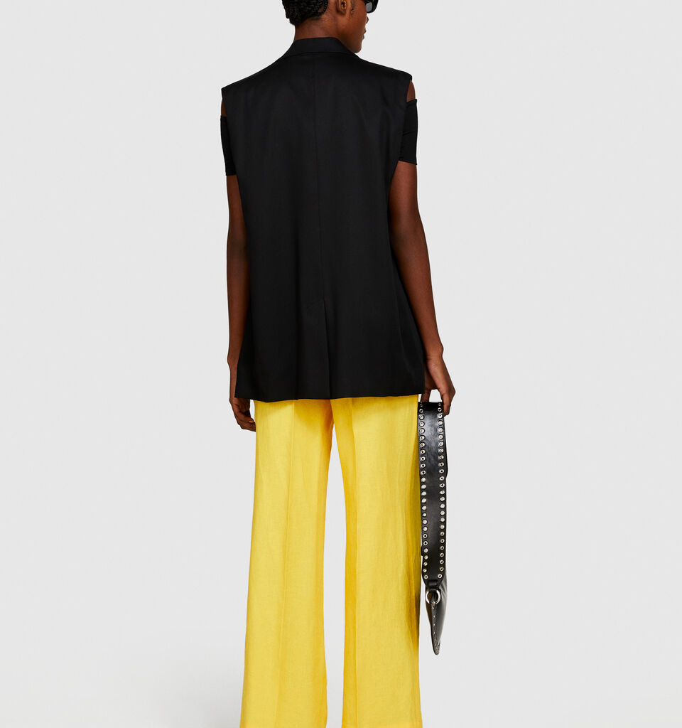 100% linen flare fit trousers - women's flared trousers - Yellow | Sisley image number 3